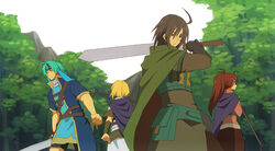  camelot forest garcia_(golden_sun) golden_sun jasmine_(golden_sun) nature picard_(golden_sun) shiba_(golden_sun) sword weapon 