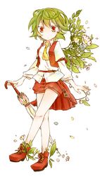  adapted_costume ascot bad_id bad_pixiv_id belt dress_shirt female flower green_hair kazami_yuuka koura_higure leaf long_sleeves looking_at_viewer open_clothes open_vest orange_shorts overskirt parasol red_eyes shirt short_hair shorts skirt solo touhou umbrella vest wings 