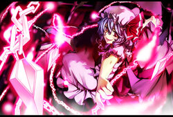  bad_id bad_pixiv_id bat_wings chains female hat highres miserable_fate photoshop_(medium) purple_hair red_eyes remilia_scarlet short_hair solo touhou wings zanunoneko 