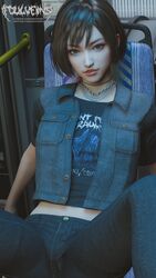  1girls 3d alt_girl alternate_timeline alternative_universe arms_spread asian asian_female bob_cut bus_interior buttons chain_necklace chains choker clothed clothed_female denim_jeans denim_vest dynasty_warriors dynasty_warriors_9 east_asian east_asian_female fanart female female_only foulveins goth goth_girl green_eyes jeans knees_up leaning_back looking_at_viewer metalhead modern_setting public_transportation punk punk_girl railing relaxing shirt short_hair sitting slim solo solo_female solo_focus spread_legs sun_shang_xiang t-shirt text_on_clothing tomboy 