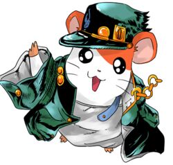  :3 :d animal chains clothed_animal coat cosplay full_body gakuran hamster hamtaro hamtaro_(series) happy hat jojo_no_kimyou_na_bouken kujo_jotaro kujo_jotaro_(cosplay) looking_at_viewer lowres no_humans open_mouth oversized_clothes pun school_uniform simple_background smile solo source_request toluda white_background 