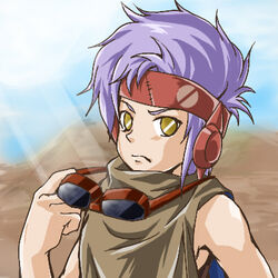  blume goggles lowres male male_focus namakonyuru no_pupils purple_hair sentou_mecha_xabungle solo 