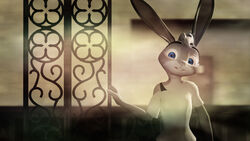  16:9 3d_(artwork) anthro blue_eyes clothed clothing digital_media_(artwork) disney female fur grey_body grey_fur hair hi_res june_(striped_sins) lagomorph leporid mammal off_shoulder rabbit smile source_filmmaker_(artwork) white_hair widescreen willitfit zootopia 