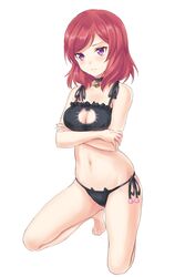  bad_id bad_pixiv_id bell black_bra black_panties bra breasts cat_cutout cat_ear_panties cat_lingerie choker cleavage cleavage_cutout clothing_cutout crossed_arms female frilled_bra frills frown gale_kawaii jingle_bell kneeling lingerie love_live! love_live!_school_idol_project medium_breasts medium_hair meme_attire navel neck_bell nishikino_maki panties purple_eyes red_hair side-tie_panties solo underwear underwear_only 