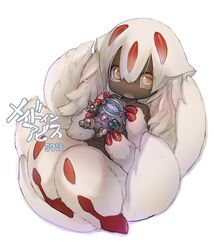  colored_skin commentary_request dark-skinned_female dark_skin extra_arms faputa female gabuurun highres looking_at_viewer made_in_abyss multiple_tails open_mouth solo tail teeth tsukushi_akihito very_dark_skin yellow_eyes 