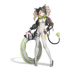  absurdres animal_ears black_jacket blonde_hair bodysuit breasts cat_ears cat_tail chakram cyan_(user_uefk4847) drill_hair fake_animal_ears fake_tail female full_body gloves grey_background high_heels highres hood hooded_jacket jacket long_hair looking_at_viewer medium_breasts open_clothes open_jacket red_eyes shiro_(tower_of_fantasy) simple_background skin_tight solo standing tachi-e tail tower_of_fantasy twin_drills weapon white_background white_bodysuit white_gloves 