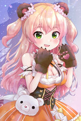  :d absurdres animal_bag animal_ears animal_hands arm_garter bad_id bad_pixiv_id bear_bag bear_ears bear_paws blonde_hair blush bow bowtie breasts brown_bow brown_bowtie cleavage cleavage_cutout clothing_cutout corset cutout_above_navel female flower frilled_shirt frilled_skirt frills gloves gradient_hair green_eyes hair_flower hair_ornament highres hololive layered_skirt long_hair looking_at_viewer medium_breasts momosuzu_nene momosuzu_nene_(1st_costume) multicolored_bow multicolored_bowtie multicolored_hair oerba_yun_fang open_mouth orange_bow orange_bowtie orange_shirt orange_skirt paw_gloves pink_hair prtn_(ttnx) shirt skirt skirt_set sleeveless sleeveless_shirt smile solo teeth two_side_up underbust upper_teeth_only virtual_youtuber yellow_bow yellow_bowtie yellow_skirt 