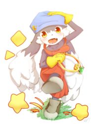  anthro bandai_namco blush bottomwear clothing collar domestic_cat felid feline felis footwear gloves grass handwear hat headgear headwear hi_res klonoa klonoa_(series) long_ears male mammal plant popkage ring shoes shorts smile solo yellow_eyes 