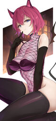  animal_ear_fluff animal_ears artist_name bare_shoulders black_gloves black_thighhighs blue_eyes blurry blurry_background bob_cut breasts cat_ears cleavage closed_mouth commentary_request covered_collarbone covered_navel demon_girl demon_tail demon_wings elbow_gloves female finger_to_mouth fishnet_leotard from_below gloves hair_between_eyes heart highleg highleg_leotard highres index_finger_raised large_breasts leotard linea_alba looking_at_viewer night no_shoes original pink_hair pink_leotard raised_eyebrow see-through see-through_leotard signature sitting sleeveless_turtleneck_leotard smile solo tail thighhighs thighs turtleneck turtleneck_leotard white_background window wings won_(az_hybrid) 