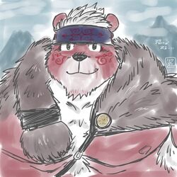  1:1 2020 29_da2 anthro bear belly cute_fangs hi_res kemono kimun_kamui_(tas) lifewonders male mammal moobs nipples outside overweight overweight_anthro overweight_male solo tokyo_afterschool_summoners 