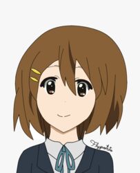  artist_name brown_eyes brown_hair commentary female flat_color flypotato fuwafuwa_time highres hirasawa_yui k-on! looking_at_viewer md5_mismatch sakuragaoka_high_school_uniform school school_uniform self-upload simple_background smile solo uniform upper_body 