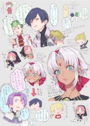  4girls 5boys agate_crosner alan_richard aqua_eyes armor bindi blonde_hair blue_eyes chibi dark_skin earrings eiyuu_densetsu forehead_jewel green_eyes green_hair habit hairband hoop_earrings jewelry joshua_bright kevin_graham kloe_rinz multiple_boys multiple_girls nishihara_isao nun olivert_reise_arnor parted_bangs pauldrons purple_eyes purple_hair ries_argent scherazard_harvey short_hair shoulder_armor sidelocks single_pauldron sora_no_kiseki spiked_hair tita_russell translation_request white_hair yellow_eyes 