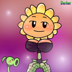  1boy 1girls ass black_eyes blush boots boy breasts darker electronic_arts female female_only flower flushed humanoid_penis looking_at_viewer mob_face panties peashooter_(pvz) petals plant plant_girl plants_vs_zombies popcap_games pvz stripper sunflower sunflower_(pvz) tagme 