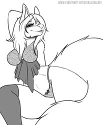  anthro canid canine clothing female fox jackalope_(artist) lingerie mammal monochrome solo text url 