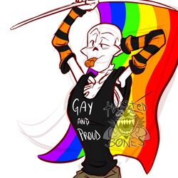  1:1 animated_skeleton anterior_nasal_aperture bone clothed clothing english_text flag humanoid lgbt_pride lizheru male not_furry papyrus_(undertale) pride_colors rainbow_flag rainbow_pride_flag rainbow_symbol simple_background skeleton solo stated_homosexuality stated_sexuality text undead undertale undertale_(series) whistle_(disambiguation) white_background 