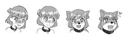  2019 ambiguous_gender anthro base_one_layout basic_sequence blush canid canine canis collar cute_fangs domestic_dog embarrassed four_frame_image four_frame_sequence hair heart_symbol human human_to_anthro linear_sequence looking_at_viewer mammal one_row_layout open_mouth sequence short_hair simple_background smile solo species_transformation tongue tongue_out transformation transformation_sequence white_background xbc9 