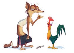  2017 3_toes absurd_res actor_allusion anthro avian avoid_posting barefoot bird brown_body brown_fur chicken claws clothed clothing crossover disney duke_weaselton duo feathers feet feral fur galliform gallus_(genus) green_body green_feathers half-closed_eyes heihei_(moana) hi_res least_weasel male mammal moana mustelid musteline narrowed_eyes open_mouth phasianid pointedfox simple_background standing toes true_musteline weasel white_background zootopia 