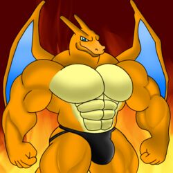  charizard clothed clothing generation_1_pokemon jockstrap jockstrap_only lucariomuscle5 male muscular muscular_male nintendo pokemon pokemon_(species) topless underwear underwear_only 