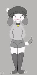  1:2 2d_animation animated anthro beanie bottomwear breasts canid canine canis closed_eyes clothed clothing collar domestic_dog duo embarrassed female female/female female_anthro fifi_(somemf) floppy_ears fur grin happy hat headgear headwear hi_res hotpants humanoid legwear mammal miyang_draws! motion_lines poodle short_playtime shorts signature slim small_breasts smile solo stockings tail tail_motion tapping_foot thin_legs thin_thighs traditional_media_(artwork) watermark white_body white_fur 