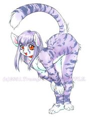  2001 anthro arms_together ass_up bent_over bent_over_with_legs_held_straight breasts domestic_cat extended_arms felid feline felis female fur hair hands_on_knee hands_on_leg hands_on_own_knee hands_on_own_leg holding_knee holding_leg leaning_on_self legs_together mammal purple_body purple_fur purple_hair raised_tail seductive solo straight_legs tail trump watermark young young_anthro young_female 