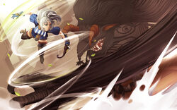  archer_(dragon_nest) bad_deviantart_id bad_id bow_(weapon) dragon_nest elf female green_hair manticore_(mythology) photoshop_(medium) pointy_ears rouzille weapon white_hair 