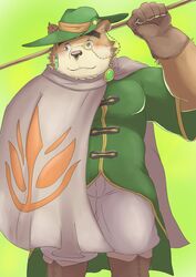  2017 anthro bear clothed clothing green_background hat headgear headwear hi_res lifewonders male mammal muscular muscular_anthro muscular_male simple_background solo tokyo_afterschool_summoners volos_(tas) watoson 