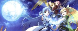  5girls absurdres animal_ears asuna_(sao) asuna_(sao-alo) black_hair blonde_hair blue_eyes blue_hair blue_wings brown_hair cat_ears cat_girl energy energy_wings fairy flying full_moon glowing glowing_wings green_eyes green_wings grey_wings highres leafa lisbeth_(sao) lisbeth_(sao-alo) long_hair looking_at_viewer magic mini_person minigirl moon multiple_girls multiple_wings night night_sky nishiguchi_tomoya official_art open_mouth outdoors pink_eyes pink_hair pointy_ears ponytail red_eyes silica silica_(sao-alo) sky smile spread_wings star_(sky) starry_sky sword_art_online very_long_hair white_wings wings yellow_wings yui_(sao) yui_(sao-alo) 