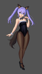  absurdres animal_ears bare_shoulders black_legwear blue_eyes blue_hair corgi_(corgi0322) detached_collar dog_ears elin_(tera) high_heels highres leotard long_hair open_mouth pantyhose playboy_bunny_leotard shoes solo strappy_heels tail tera_online twintails wrist_cuffs 