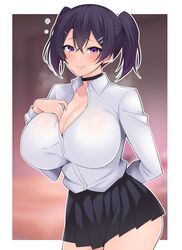  1girls big_breasts black_hair breasts choker clothed clothes clothing female female_only fully_clothed gabayo hips huge_breasts human human_only large_breasts mattari_2019 purple_eyes skirt solo solo_female thick thick_thighs thighs twintails wide_hips 