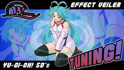  commentary_request effect_veiler female green_hair legs panties photoshop_(medium) scarf skirt solo squatting thighhighs twintails underwear vector_trace wings wslasher yu-gi-oh! yu-gi-oh!_5d&#039;s 