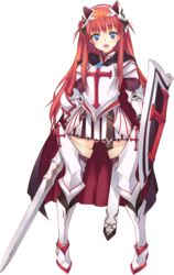  alisia_heart animal_ears aquaplus blue_eyes cross dungeon_travelers_2 fake_animal_ears female full_body highres holding holding_sword holding_weapon kawata_hisashi long_hair looking_at_viewer official_art open_mouth skirt solo sword transparent_background weapon 