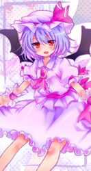  bat_wings blue_hair commentary_request female gradient_hair hat multicolored_hair open_mouth rai_(rai-s) red_eyes remilia_scarlet short_hair solo touhou wings 