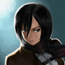  black_eyes black_hair commentary_request female mikasa_ackerman otosama scarf shingeki_no_kyojin short_hair solo 