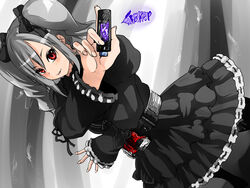  bad_id bad_pixiv_id black_dress commentary_request crossover dress female gaia_memory gothic_lolita grey_hair henshin henshin_pose idolmaster idolmaster_cinderella_girls isna_(footprintsofisna) kamen_rider kamen_rider_joker kamen_rider_w kanzaki_ranko lolita_fashion lost_driver parody pose red_eyes rider_belt twintails 