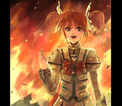  bad_id bad_pixiv_id blood evil_smile female fire hwansang lyrical_nanoha magical_girl mahou_shoujo_lyrical_nanoha mahou_shoujo_lyrical_nanoha_a&#039;s photoshop_(medium) pillarboxed purple_eyes raising_heart raising_heart_(standby_mode) red_hair smile solo takamachi_nanoha takamachi_nanoha_(sacred_mode) torn_clothes twintails white_devil 