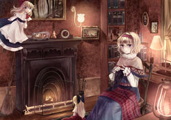  alice_margatroid apron bad_id bad_pixiv_id balance_scale blanket blue_eyes book bookshelf bottle bow box broom cameo candle capelet chair clock curtains desk desk_lamp doll dress female fire fire_screen fireplace fur_trim hairband hairbow handbell hourglass indoors interior kerosene_lamp knitting knitting_needle lamp living_room long_hair long_sleeves looking_at_viewer miyakure needle pen photo_(object) plaid_blanket pokemon pokemon_(creature) pokemon_bw portrait_(object) ribbon room rug shanghai_doll ship ship_in_a_bottle short_hair sitting smile smokestack snivy table touhou wall_lamp wallpaper_(object) watercraft weighing_scale 