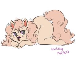  ambiguous_gender anthro blush canid canine looking_at_viewer lucky-neko mammal nude simple_background solo tongue tongue_out white_background 