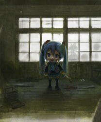  aqua_eyes aqua_hair commentary empty_eyes female hatsune_miku horror_(theme) long_hair looking_at_viewer mikudayoo open_mouth photo-referenced school_uniform solo spring_onion symbol-only_commentary twintails vocaloid walkalone 