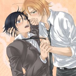  2boys black_hair blue_eyes blush brothers casual gerard_walker green_eyes incest kaichou_wa_maid-sama! kousaka_kirino kousaka_kyousuke multiple_boys nderswap open_mouth orange_hair ore_no_imouto_ga_konna_ni_kawaii_wake_ga_nai pixiv_thumbnail resized rule_63 short_hair siblings simple_background surprised sweat toryi usui_takumi yaoi 