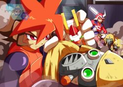  3boys artist_name atlas bicolor_hair brown_hair capcom female gloves innovator123 multicolor_hair multiple_boys orange_hair red_eyes rockman rockman_zx rockman_zx_advent 