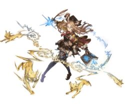  animal_ears arusha_(granblue_fantasy) belt blonde_hair book dress erune female fingerless_gloves full_body gem glasses gloves granblue_fantasy hat long_hair minaba_hideo mortarboard official_art short_dress smile solo standing thighhighs transparent_background zettai_ryouiki 