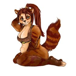  1:1 anthro bear biped blizzard_entertainment bottomless brown_hair clothed clothing female green_eyes hair kneeling looking_at_viewer lucky-neko mammal overweight overweight_anthro overweight_female pandaren red_pandaren solo underwear warcraft 