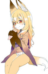  animal_ear_fluff animal_ears azuki_akizuki bell borrowed_character commentary_request eating female fox_ears fox_tail furry furry_female hair_bell hair_ornament koko_(kishibe) long_hair original simple_background solo tail white_background 