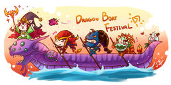  &gt;_&lt; 0_0 3girls :3 =_= ^_^ animal_ears artist_name bad_id bad_pixiv_id baron_nashor black_hair boat chibi closed_eyes dragon dragon_boat dragon_boat_festival dragon_trainer_lulu dragonslayer_vayne drooling eating hat heart helmet horns kog&#039;maw league_of_legends lion_dance_kog&#039;maw lulu_(league_of_legends) multiple_girls oar open_mouth pink_hair pix_(league_of_legends) poro_(league_of_legends) purple_hair rowboat rowing sharp_teeth shyvana sparkle staff sueyen teeth tongue vayne_(league_of_legends) watercraft wings yordle 