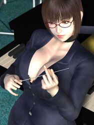  3d big_breasts bra breasts brown_eyes brown_hair casual choker cleavage female female glasses holding huge_breasts indoors inran_bakunyuu_onna_kyoushi instrument kageyama_miyuki lace-trimmed_bra large_breasts lewd_bomb_bust_female_teacher piano pointer red-framed_glasses red_glasses sensei short_hair solo teacher umemaro umemaro_3d underwear 