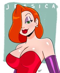  1girls aeolus06 big_breasts big_lips busty disney earrings eyeshadow female female_focus female_only green_eyes jessica_rabbit light-skinned_female lipstick long_gloves non-nude nonude opera_gloves red_hair who_framed_roger_rabbit 