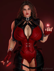  1girls 3d big_breasts cleavage cosplay crossover_cosplay elizabeth_olsen female female_only fully_clothed huge_breasts marvel marvel_cinematic_universe marvel_comics rangmover red_hair scarlet_witch sindel_(cosplay) solo thick_thighs wanda_maximoff 