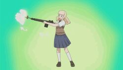  animated animated battle_rifle blonde_hair female firing gun long_hair m14 m14_(upotte!!) open_mouth rifle school_uniform shoes shooting socks solo upotte!! weapon 