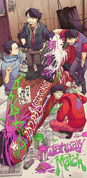  4boys akira friends graffiti happy kai_(akira) kaneda_shoutarou male male_focus multiple_boys paint painting pixiv shima_tetsuo shoutarou_kaneda yamagata 