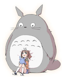  bad_id bad_pixiv_id brown_hair casual chibi_totoro chika_(orange_pop) chuu_totoro crossover female hood hoodie idolmaster idolmaster_(classic) long_hair on_head takatsuki_yayoi tonari_no_totoro totoro twintails 